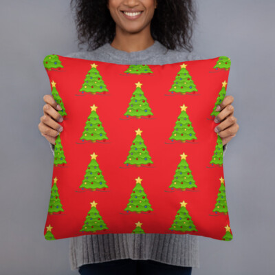 Red Christmas Tree Holiday Decor Basic Throw Pillow