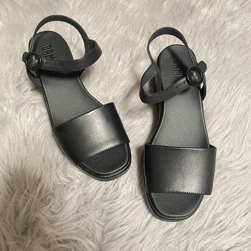 Sandalias Camper Misia para mujer talla 39/8,5 de cuero negro con plataforma de 2 correas zapatos - Imagen 3 de 6
