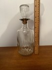 Vintage glass decanter with stopper, embossed ribbed clear glass bottle — photo 4