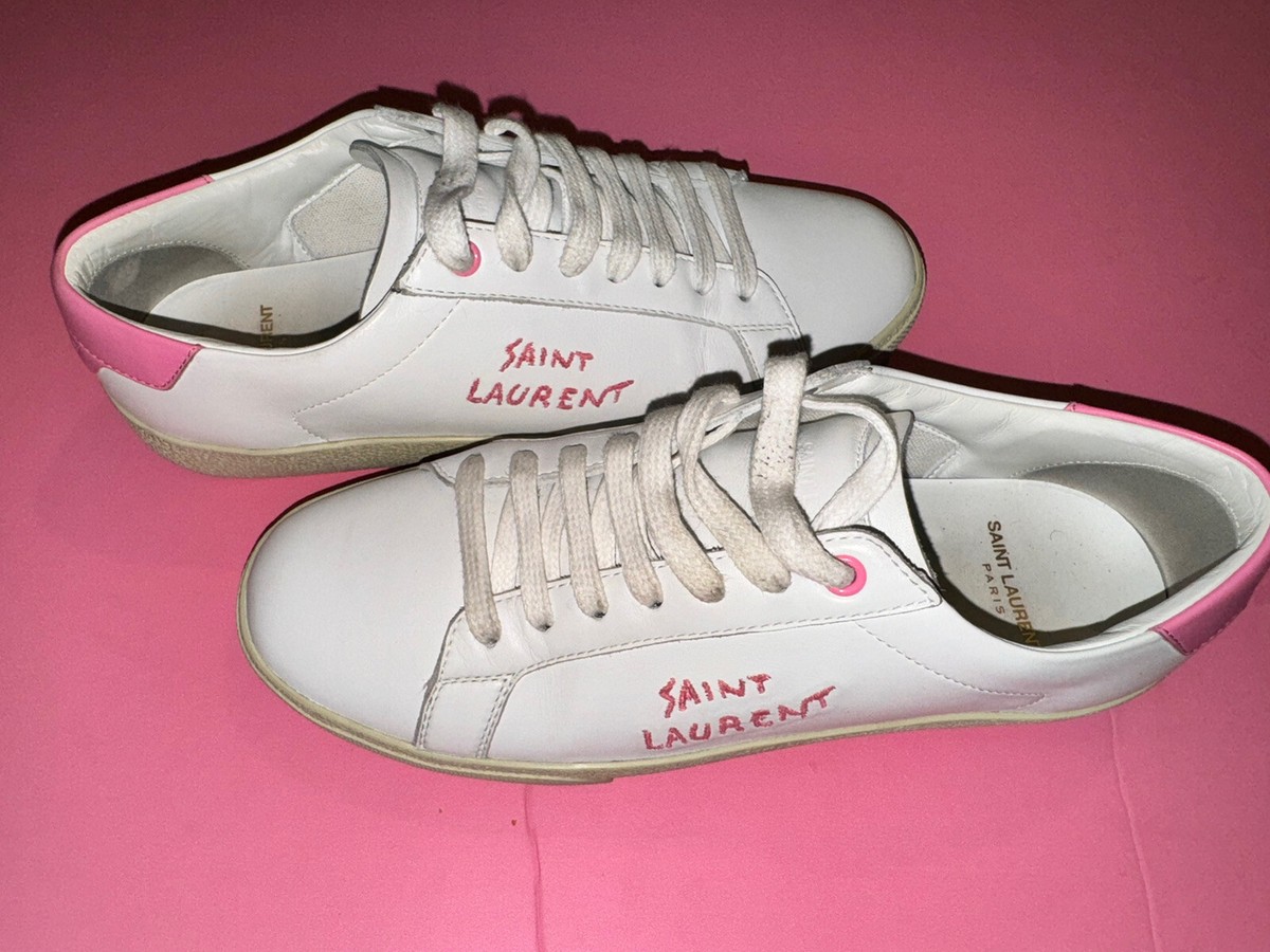 Pink/White Saint Laurent Court Classic Embroidered Sneaker