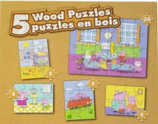 Peppa Pig 5pk Wood Puzzle Set with Storage Box for Kids Ages 4 and Up