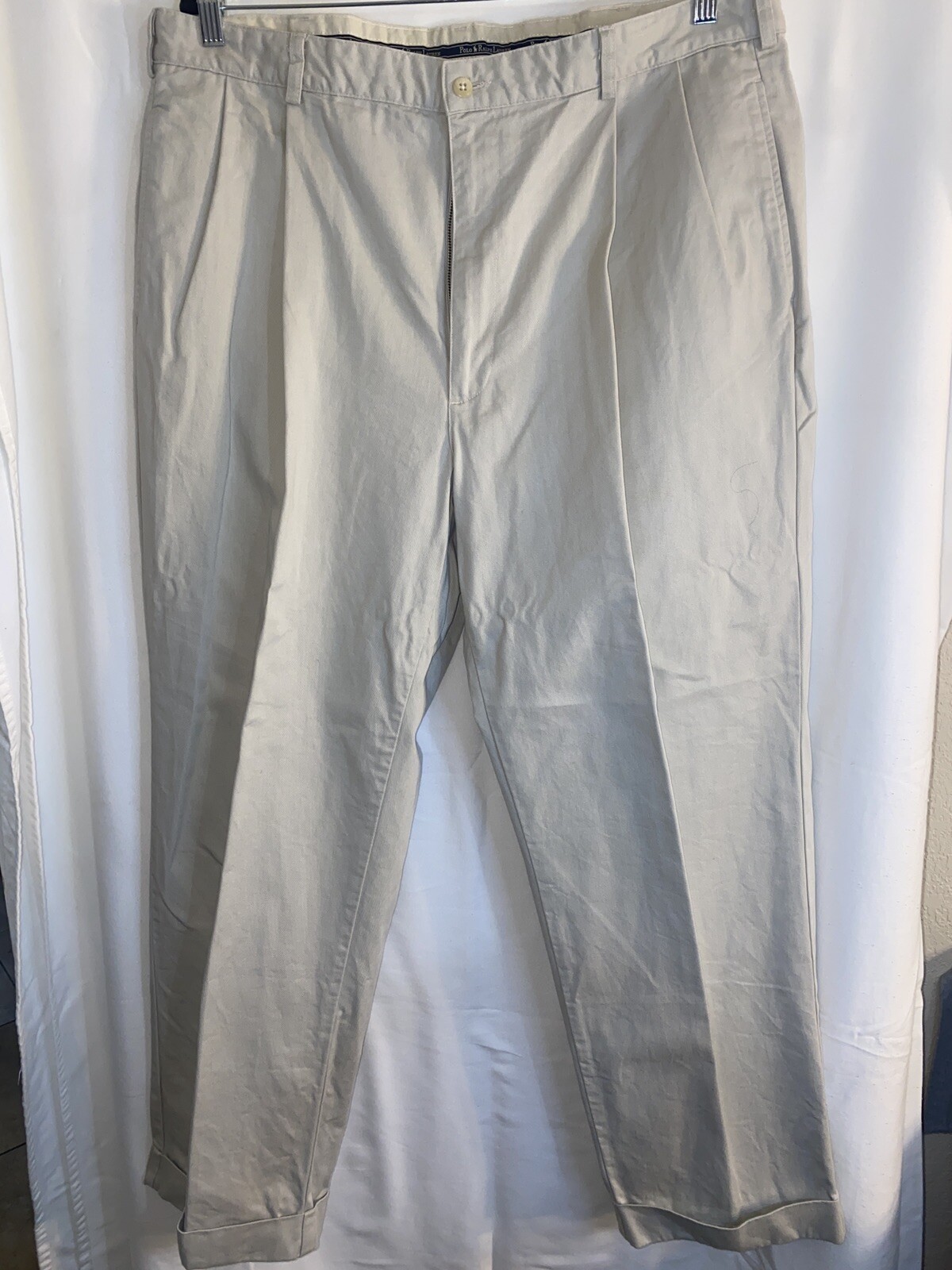 Polo Ralph Lauren pantaloni uomo 40x30 kaki abito chino polsini pony Hammond adulto