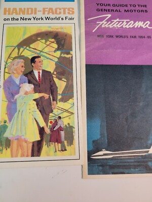 2 New York Worlds Fair Brochures 1964 AmerEx Handyfacts Map Futurama General Mo