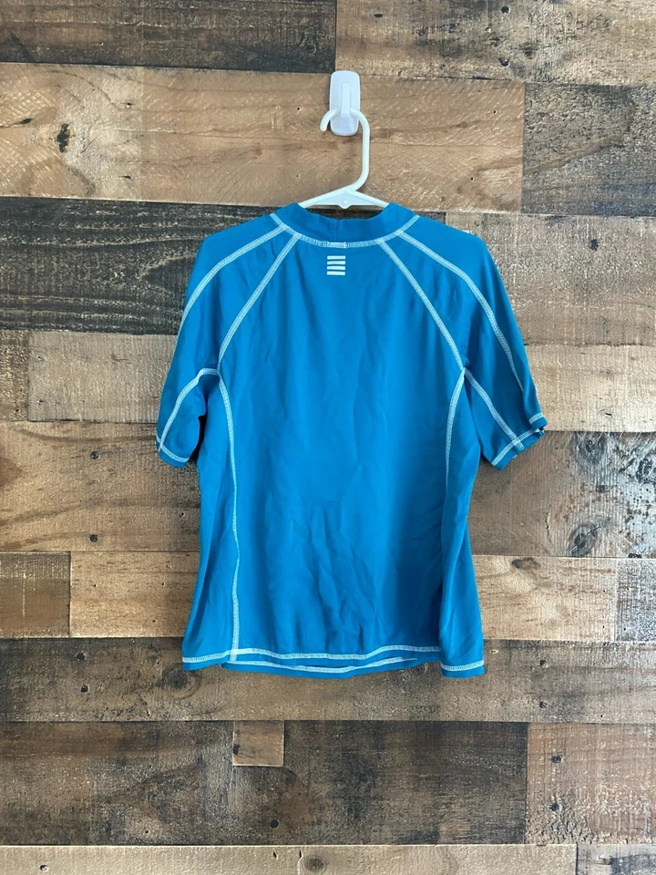 Lands' End Boy's Short Sleeve Teal Rash Guard Size Large 7 Beach Pool Sun - Image 2 of 3