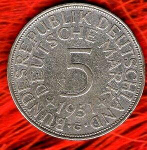 Germany Bundesrepublic Deutschland 5 Mark 1951 G Silver Silber Rare Coin Ebay