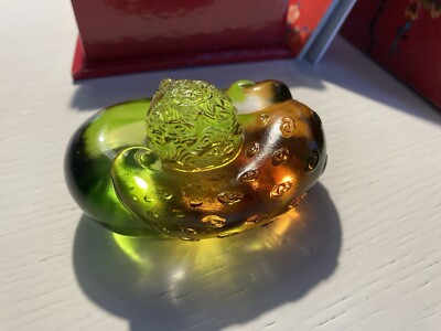 Briefbeschwerer Liu Li Gong Fang Amber/Emerald Art Glass 