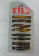 Vtg Tilt Barrettes Brown Plastic Faux Tortoise Shell Easy Snap 1980s Made in USA