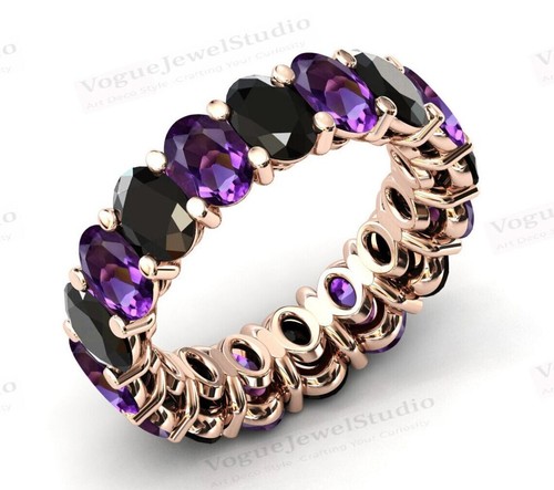 Banda de eternidad de ónix negro relleno de oro de 14 k en anillo de compromiso de plata de ley 925 - Imagen 10 de 109