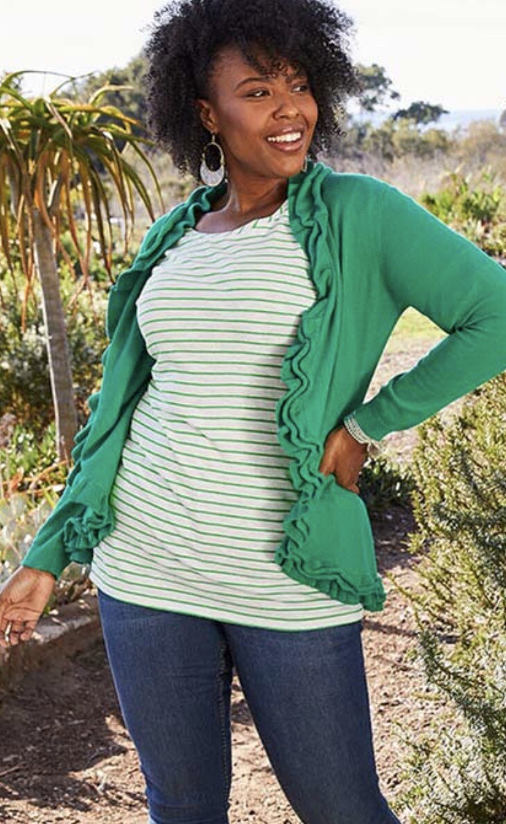 Green Ruffle Cardigan Sweater Size 