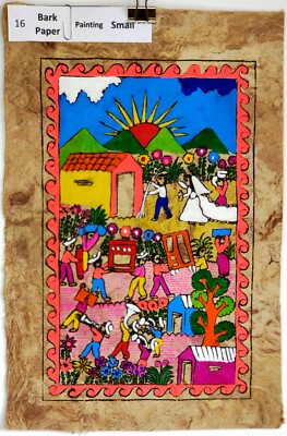 16/18 1 x Amate Gemälde Rindenpapier 29x19cm Mexikanische Volkskunst HANDBEMALT