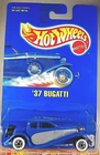 1991 Vintage Hot Wheels Blue Card #28 '37 BUGATTI Blue Gray-Side w/WW BW Spokes