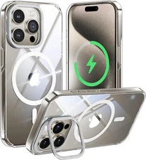CASEKOO iPhone 15 Pro Case, Mag, Upgd Lens Stand, Anti-Yellow, Crystal Clear