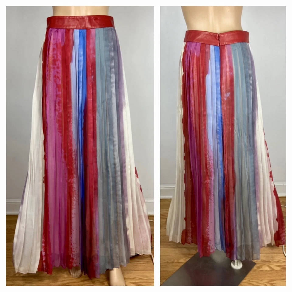 Falda Gossamer Rag & Bone Seda Talla 4 Cuero Cintura Plisada Gasa Cecil Foto 2 de 4