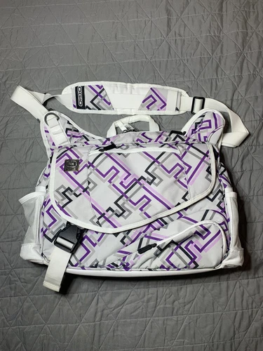 OGIO Street Laptop Messenger Bag Geometric purple gray front Padded Strap EUC