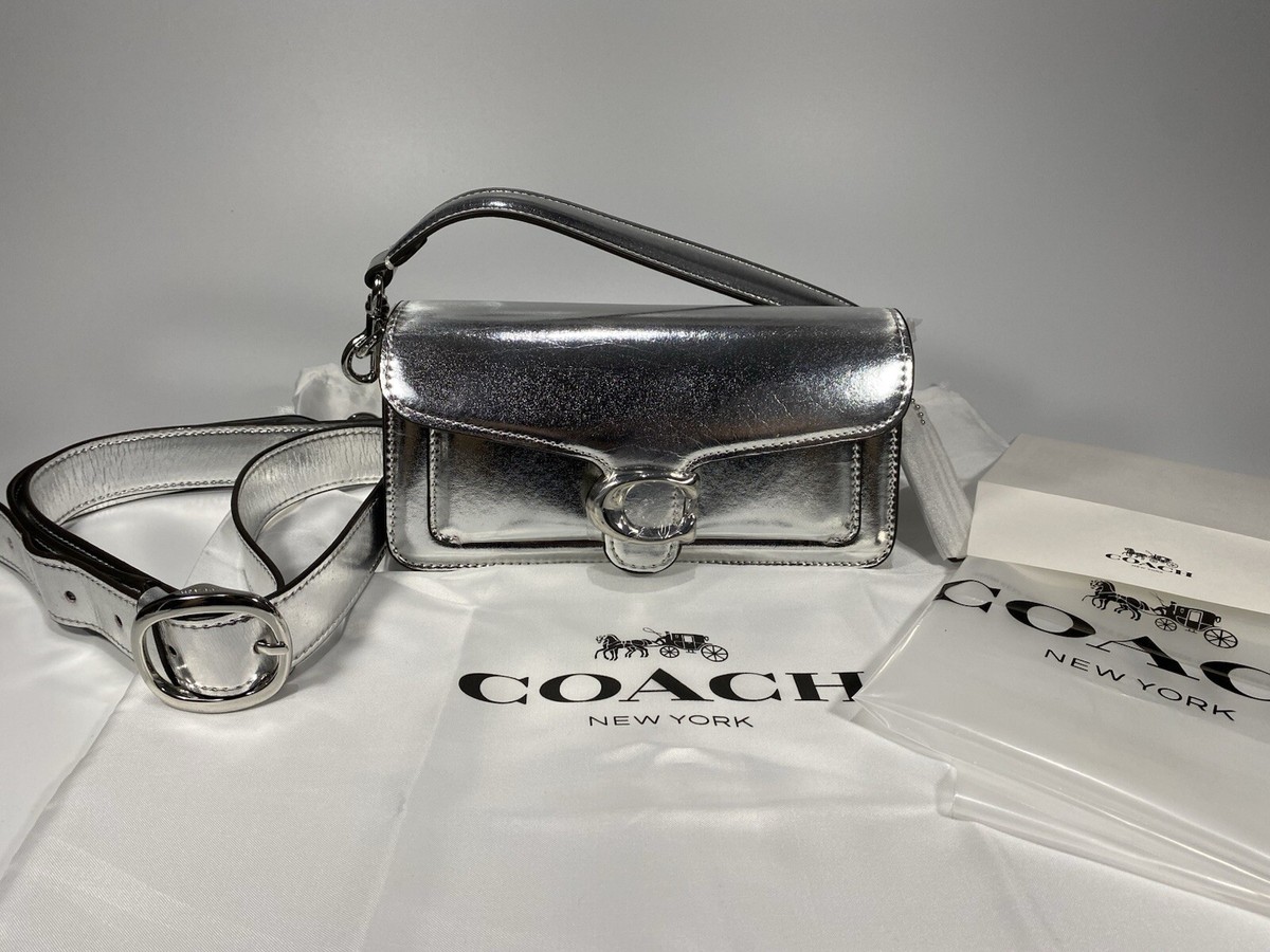 NEW COACH TABBY 20 Metallic Silver Leather AUTHENTIC Crossbody
