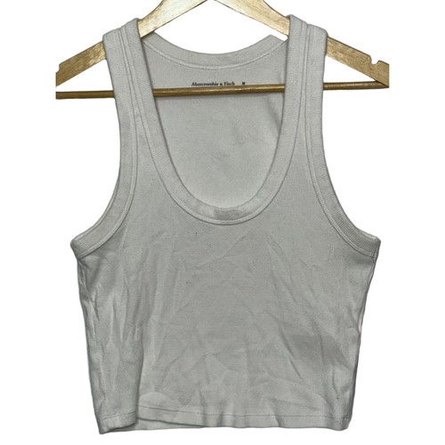 Abercrombie & Fitch A&F Essentials weißes geripptes ärmelloses bauchfreies Tanktop Gr. M
