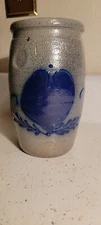 SALMON FALLS POTTERY STONEWARE SALT GLAZED CROCK HEART BLUE GRAY