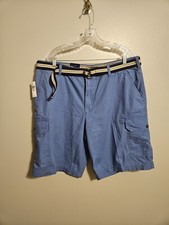Izod Mens Blue Cotton Cargo Belted Flat Front Shorts Size 40