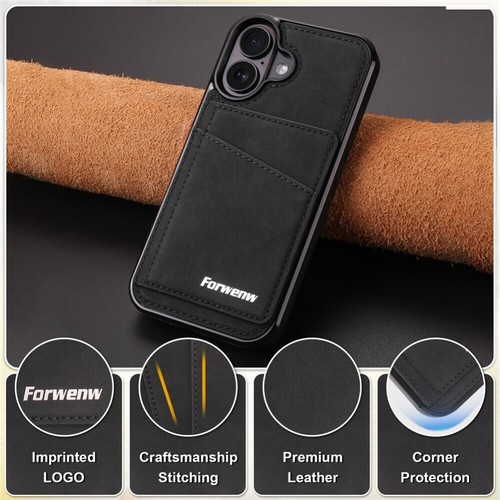 For iPhone 16 15 14 13 12 11 Case Wallet RFID Blocking Leather Card Stand Cover - Picture 55 of 64