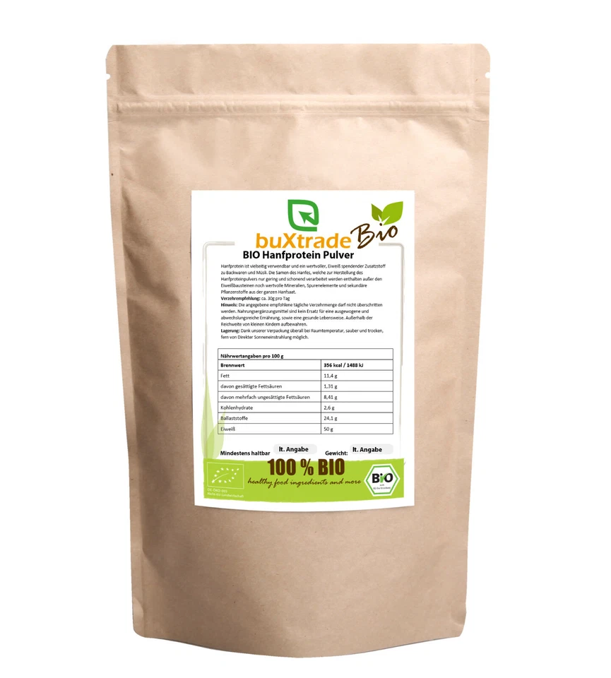 1 kg | BIO Hanfprotein Pulver | Pulver | Nahrungsergänzungsmittel | Buxtrade
