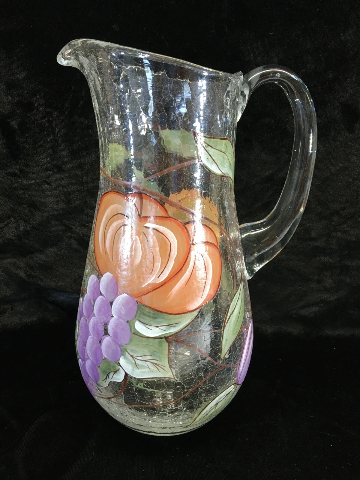 American Atelier POMPEII FRUIT Hand Painted Mouth Blown Crackle Glass Pitcher