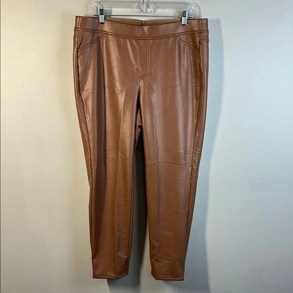 Pantalones de cuero veganos J. Jill nuevos con etiquetas en nogal americano talla XL forrados de vellón elásticos Foto 3 de 4