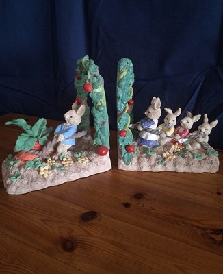 Rare Vintage Beatrix Potter Peter Rabbit Pulling Rope Heavy Resin Bookends