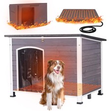 Heated Outdoor Dog House with Metal Frame, Large Insulated Wooden Dog House