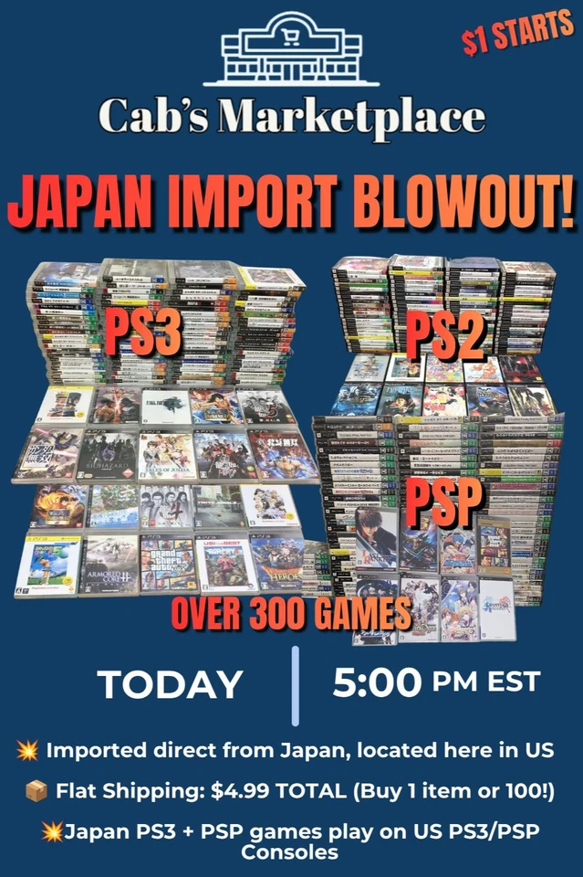 JAPAN/US RETRO GRAILS + MODERN🔥Friday PSP, PS3,PS2 - $1 Starts!