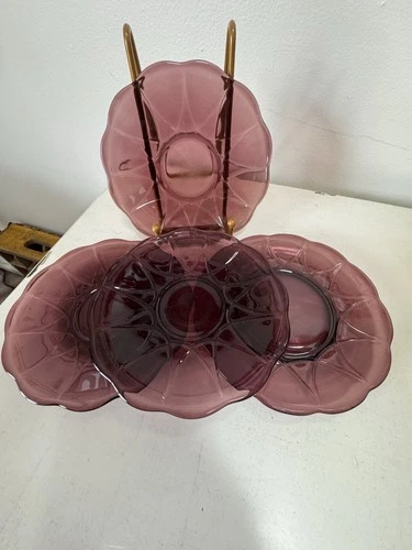 Vintage Hazel-Atlas Newport Hairpin Depression Glass 6” Plates Set Of 4 Amethyst