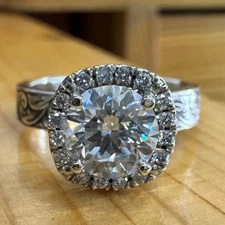 2.70TCW Round Moissanite Unique Style Halo Engagement Ring 14k White Gold Plated