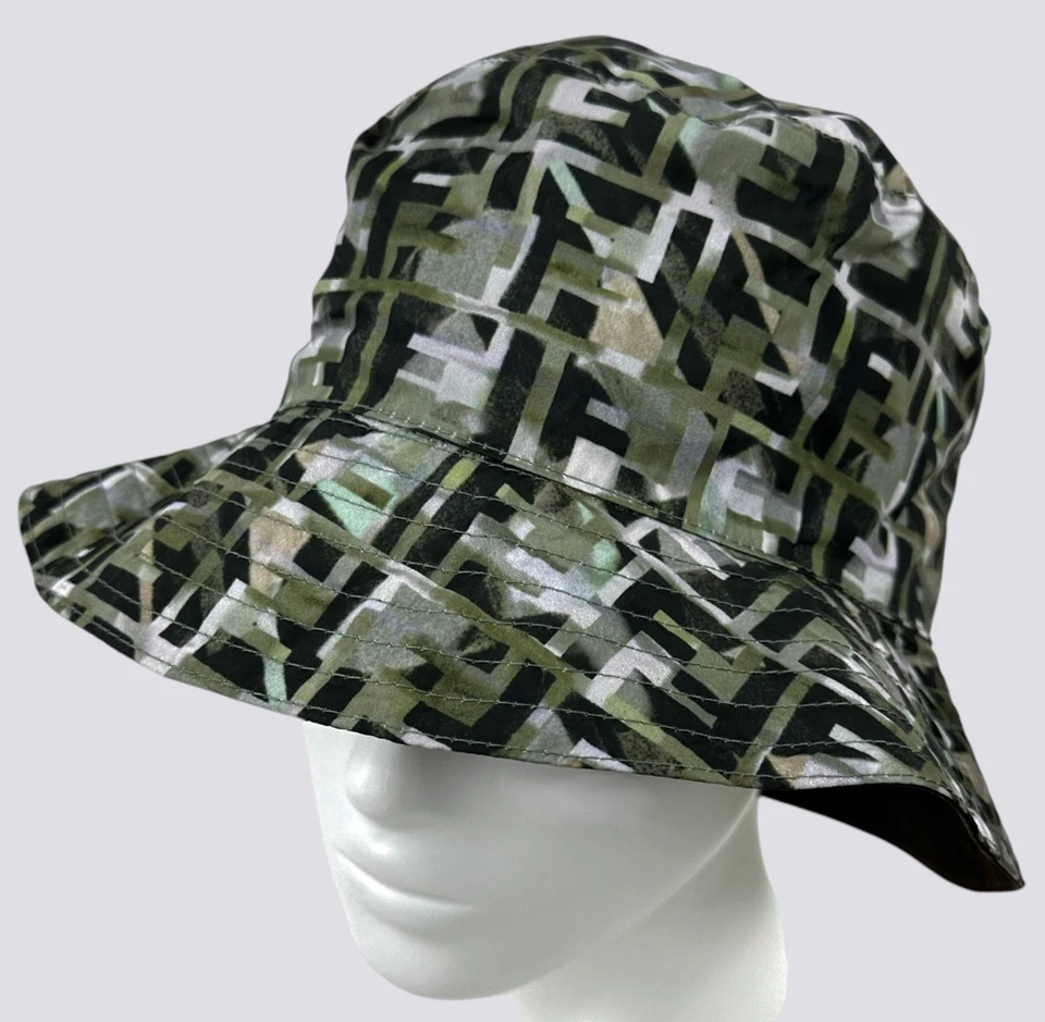 Fendi FF Zucca Monogram Camouflage Reversible Packable Bucket Hat Size L - Image 3 of 4