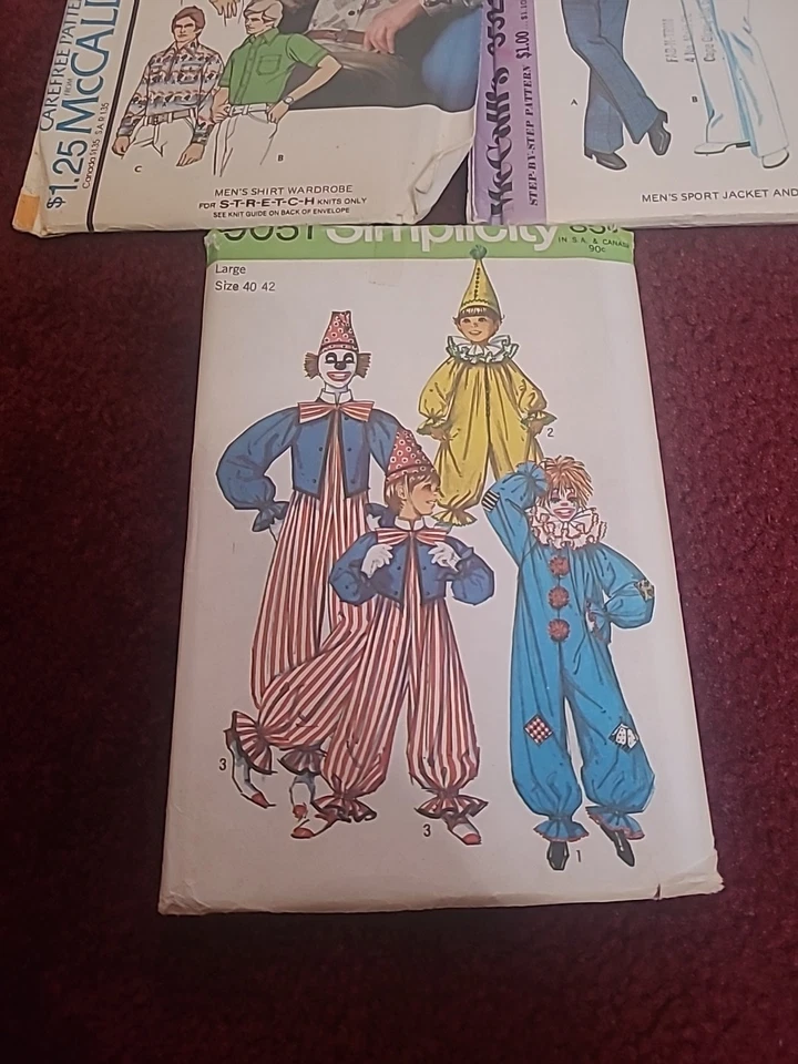 3 Sewing Patterns 70s Simplicity McCall’s VINTAGE MENS Halloween Clown Costume - Image 2 of 4