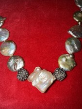 Mächtige Barock Perle Halskette Kollier  ca 1 Meter lang & Armband 925er Silber