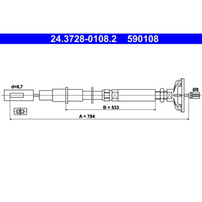 Seilzug Kupplungsbetätigung ATE 24.3728-0108.2 für VW Golf I Jetta Caddy