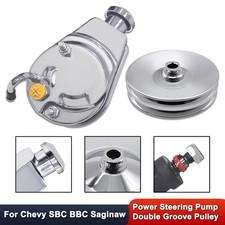 For Chevy Sbc Bbc Saginaw Power Steering Pump W Double Groove Pulley Chrome