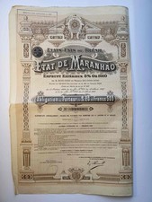 Brasile Stato del Maranhão Prestito Esterno Obbligazione 5% Oro Parigi 500 Franchi 1910