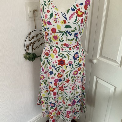 Boden UK 12 Floral Fit & Flare Kleid hell jade Taschen Leinenmischung Gürtel