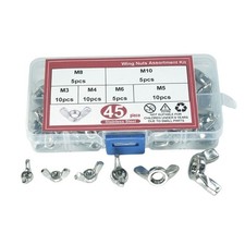 45pcs Steel Wing Nut Set Hand Tighten Hardware Hand Tighten Wing Nut with Box