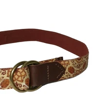 LUCKY BRAND Belt Leather & Textile Double O Ring Printed Boho Western 39" Length