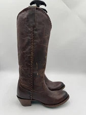Women's Lane Plain Jane Western Brown Leather Pull On Boots Size 7