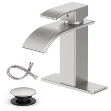 Bathroom Sink faucet Brushed Nickel Waterfall Basin Vanity Mixer Tap with Drain