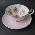 VTG SHELLEY Bone China PINK GEORGIAN CHINTZ RIPON SHAPE CUP SAUCER Set GOLD RIM