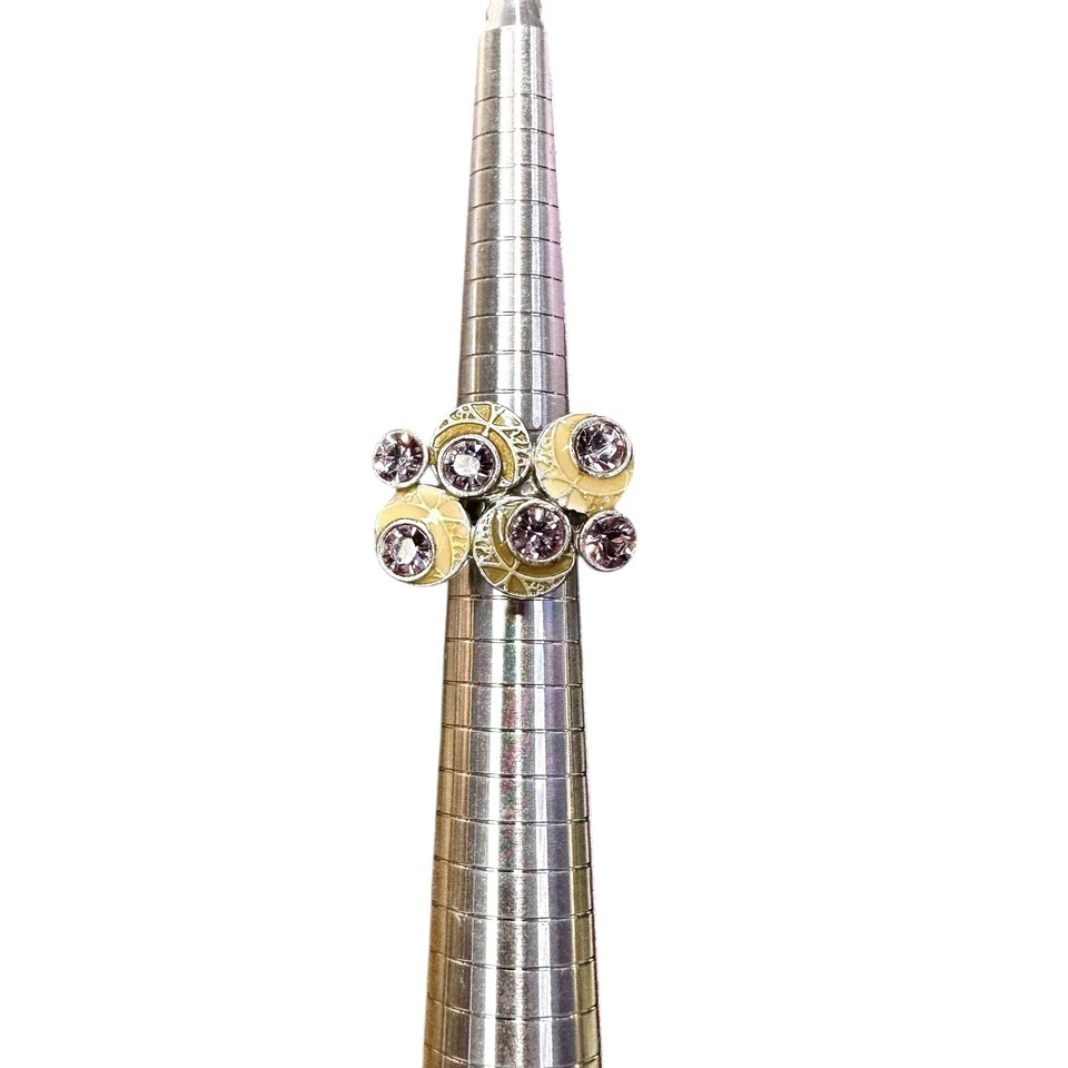 Anillo Peregrino Dinamarca Tono Plata Púrpura Cristal Disco Ajustable Boho Foto 3 de 4