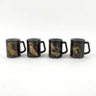 Vintage Lot of 4 Federal Milk Glass Black & Gold Zodiac Series Coffee Tea Mugs