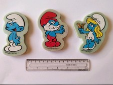 Lotto 3 Gomme Gommine Eraser Gommes Smurfs Puffi Puffetta Giganti Vintage 1983