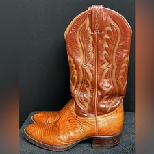 VINTAGE TONY LAMA 8540 MEN 6.5 D EXOTIC LEATHER COWBOY BOOTS TEJU LIZARD BROWN