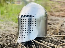Medieval Barbute Bascinet Helmet Steel Knight Armor for Cosplay, LARP  Display