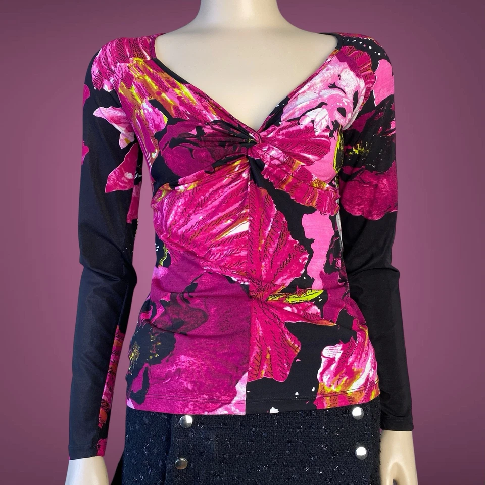 Rare Roberto Cavalli Vintage 2000s Y2K Mesh Floral Longsleeve T-Shirt Size M - Image 3 of 4