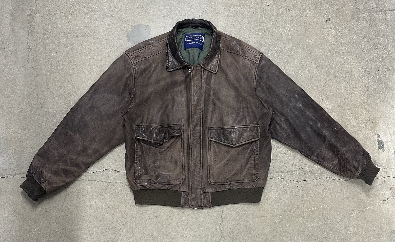 Giacca Bomber Vintage Tipo A2 Pelle Savile Fila Esterno Marrone Tg XL *Leggi*